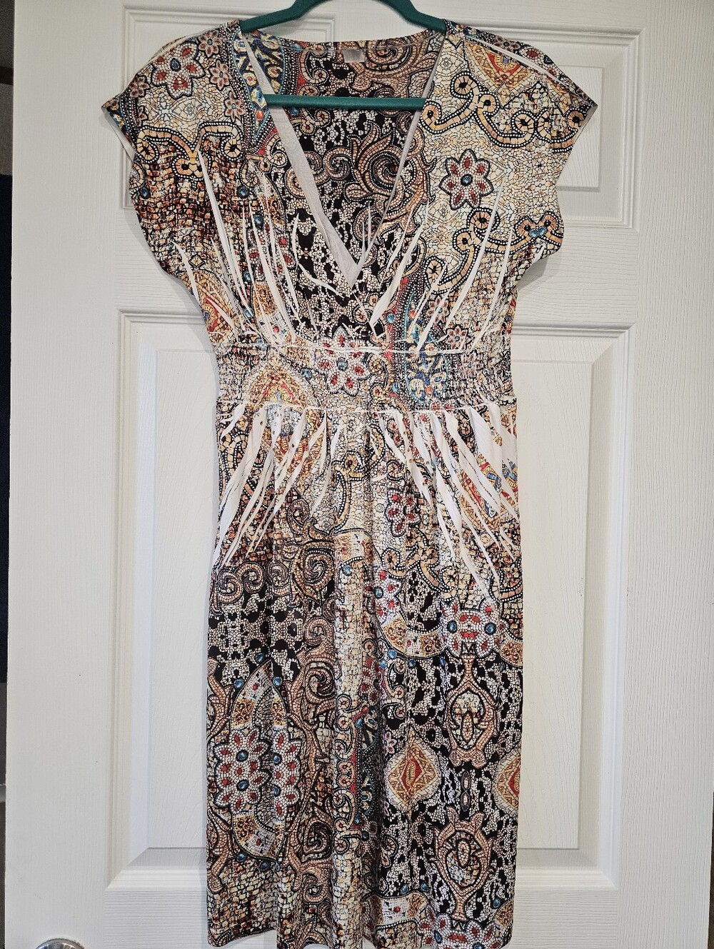 Women's Silky Lycra V-Neck Paisley Print Dress - Multicolor